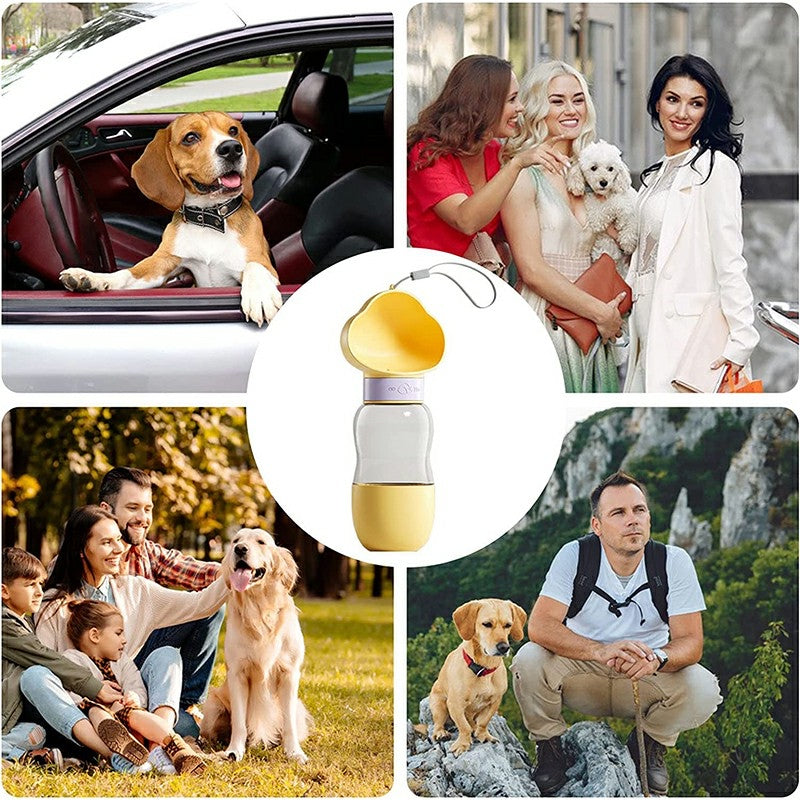 "Pet Hydration On-the-Go: 550ML Leak-Proof Dog Cat Drink Bottle with 200ml Dog Food Cup"