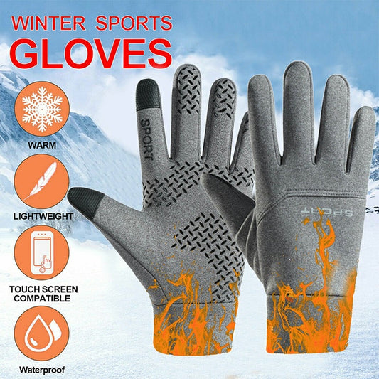 Winter Warm Windproof Fleece Lined Thermal Touch Screen Gloves for Outdoor Sport - Grey