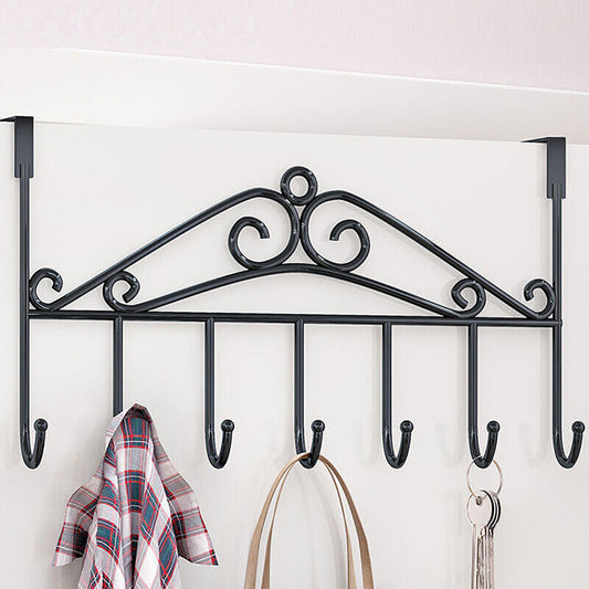 Over Door Metal Coat Hook Door Hanger Vintage Rack - Black 40 x 21 cm