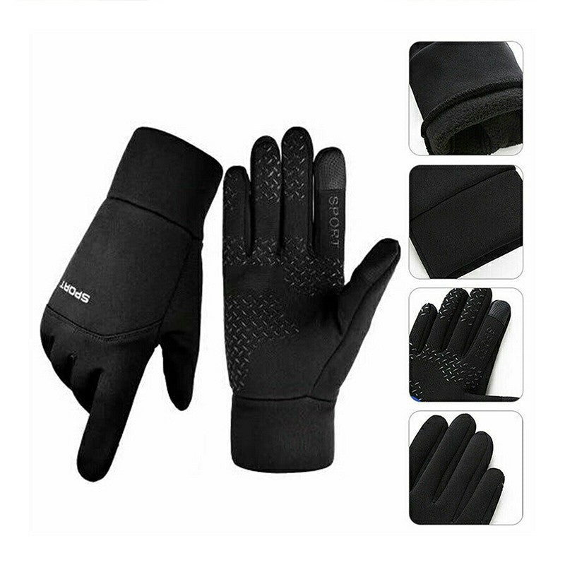 Winter Warm Windproof Fleece Lined Thermal Touch Screen Gloves for Outdoor Sport - Black