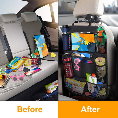 2X Car Back Seat Organiser iPad Tablet Holder Storage Kick Mats Kids Toys Bag - 10 Pockets