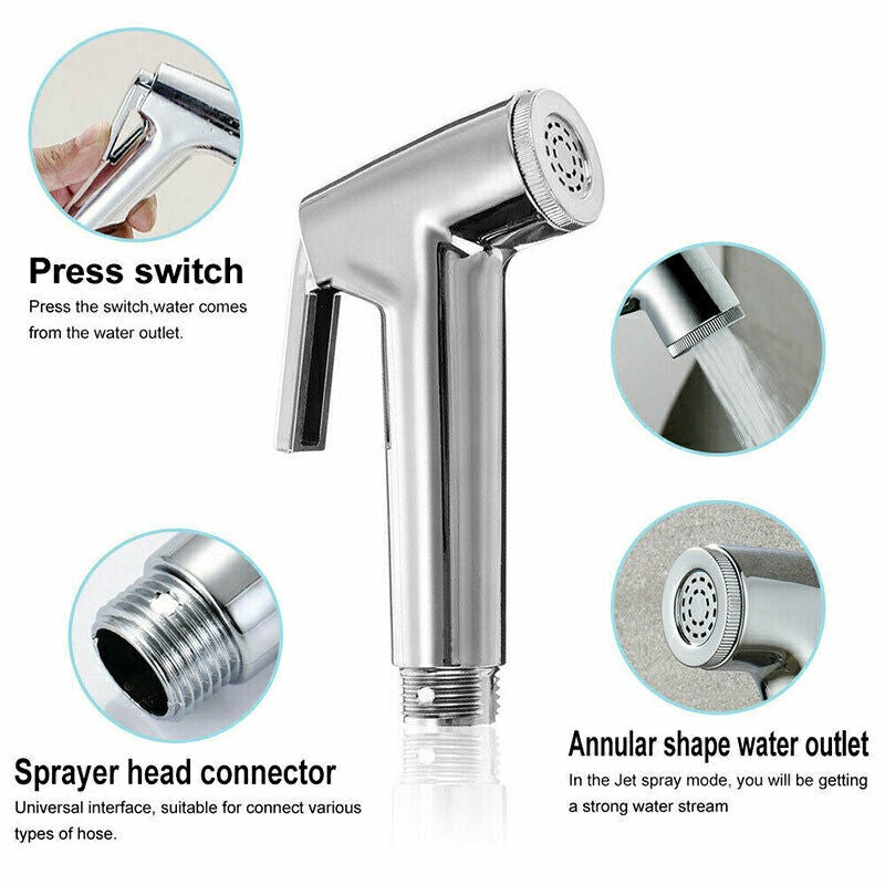 Chrome Muslim Shower Head and Hose Bidet Spray Tap for Toilet Hygienic