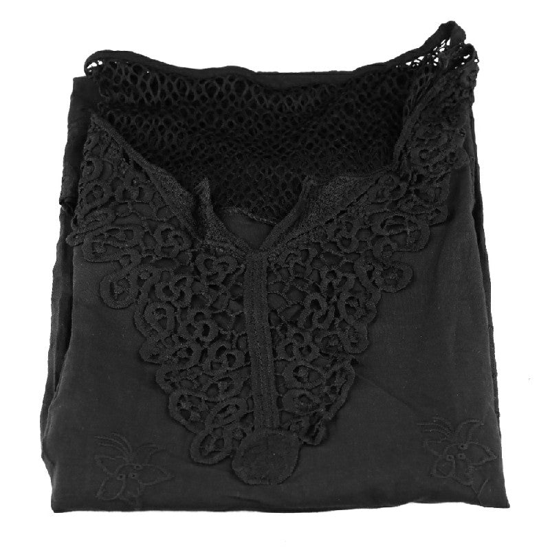 Plus Size Womens V Neck Lace Tops Shirt Ladies Summer Casual Blouse Pullover Tee - Black