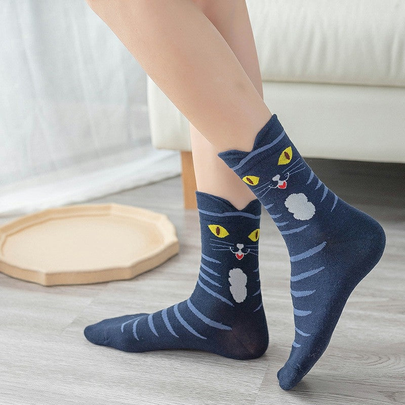 4 Pairs Cute Cotton Cat Socks for Winter Premium Socks Novelty Animal Sock for Girls and Ladies