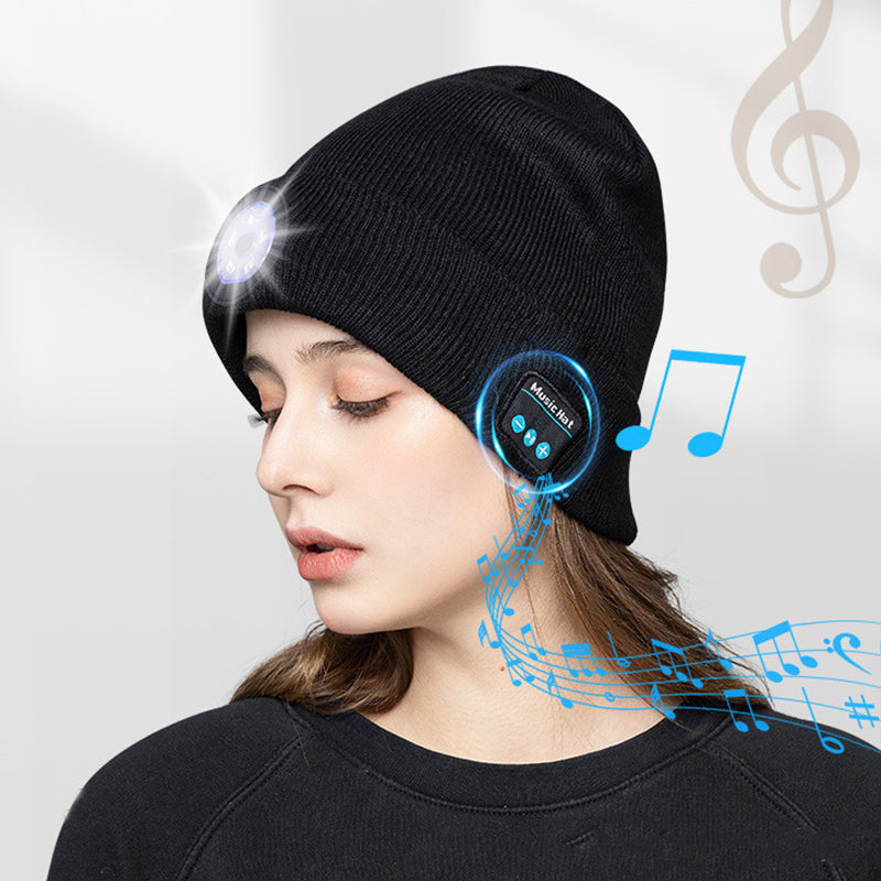 Bluetooth Beanie Unisex Torch Hat Winter Knitted Cap with Headphones