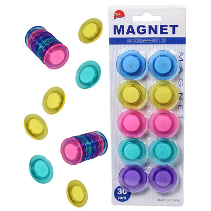 Assorted Colour Fridge Suction Magnets Stationery 30mm 10 Pack