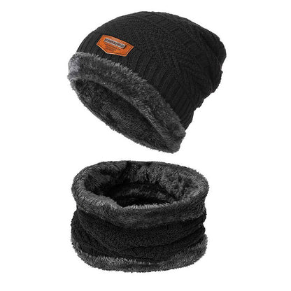 Beanie Hat Scarf Set Neck Cover Winter Warm Fleece Knitted Thick Ski Cap