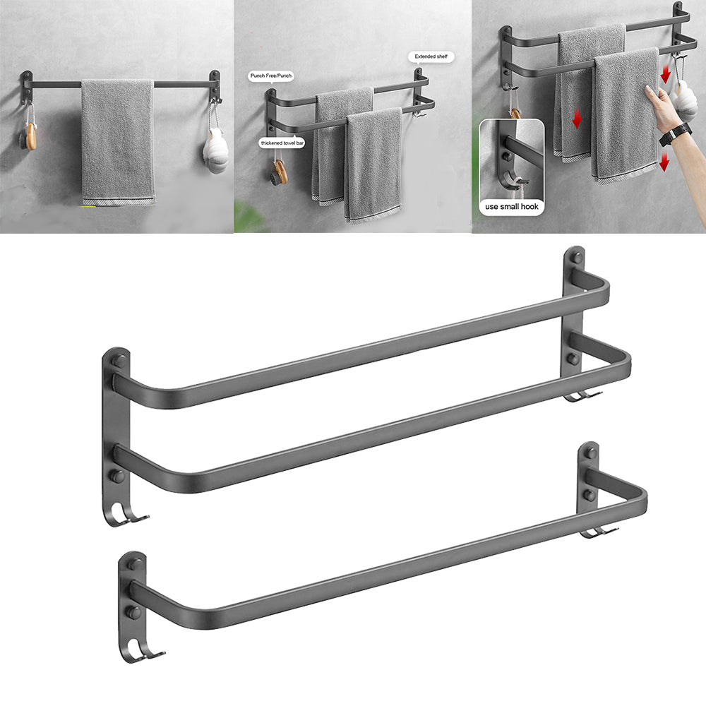 Wall Mounted Bathroom Rack Shelf Towel Rail Holder with Double Hooks