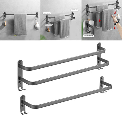 Wall Mounted Bathroom Rack Shelf Towel Rail Holder with Double Hooks