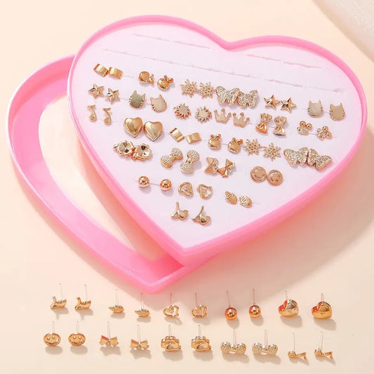 New Design Random 36 Pairs/Lot Lovely Mini Earing Cute Snowflakes Cat Butterfly Stud Earrings For Girl Fashion Daily Ear Jewelry