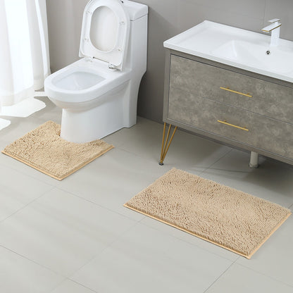 2pcs Memory Loop Bath Mat Set Pedestal Non Slip Super Soft Toilet Bathroom Rug