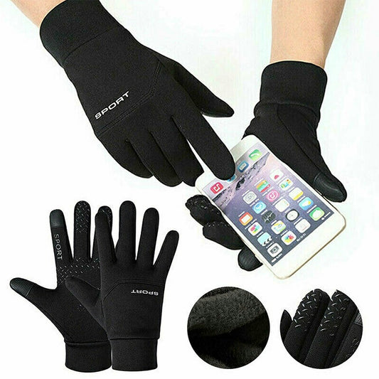 Winter Warm Windproof Fleece Lined Thermal Touch Screen Gloves for Outdoor Sport - Black