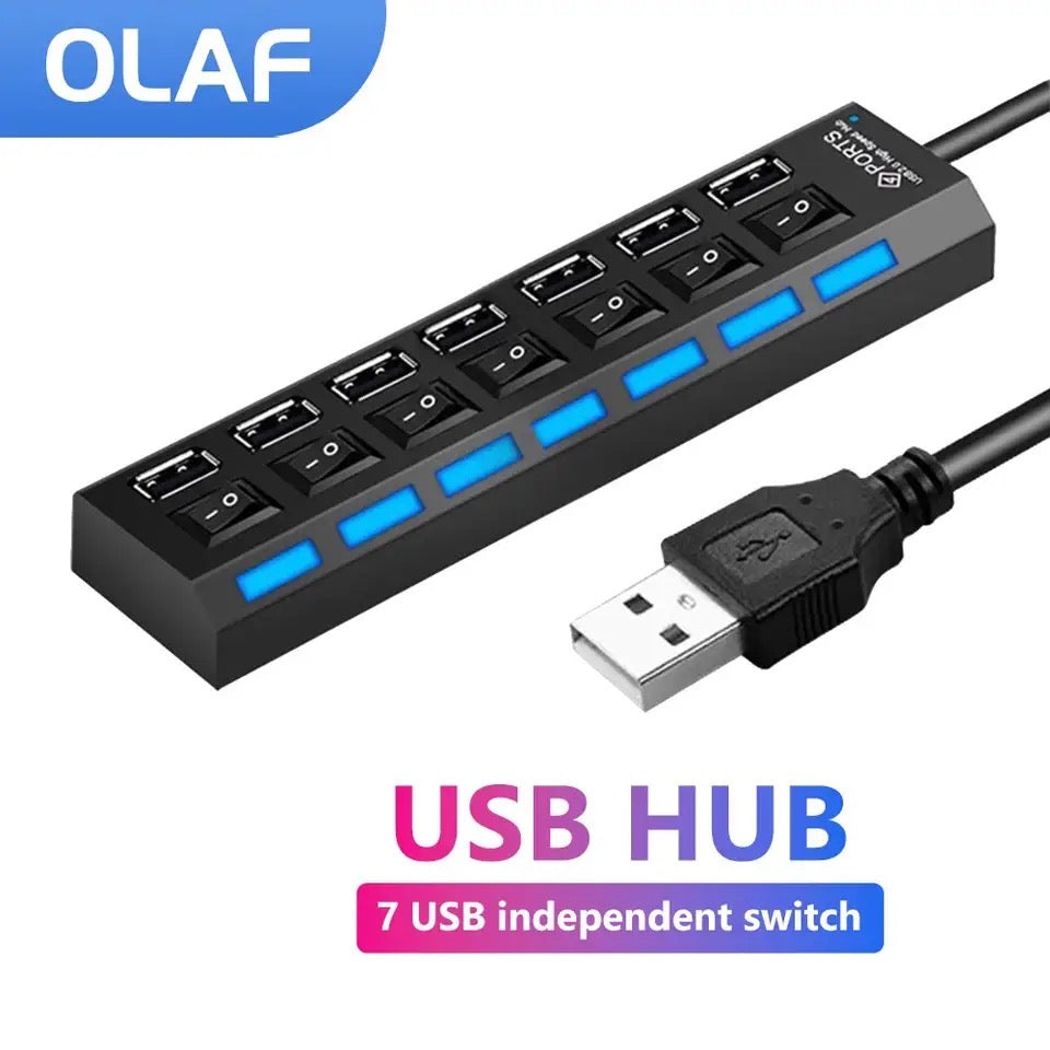 OLAF USB 2.0 Hub Multi USB Splitter Ports Hub Use Power Adapter4/ 7 Port Multiple Expander Hub with Switch 30CM Cable For Home