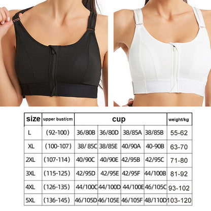 Front Zipper Sports Bras Workout Yoga Shock Proof Bra Tops - Black
