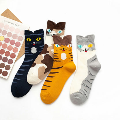 4 Pairs Cute Cotton Cat Socks for Winter Premium Socks Novelty Animal Sock for Girls and Ladies