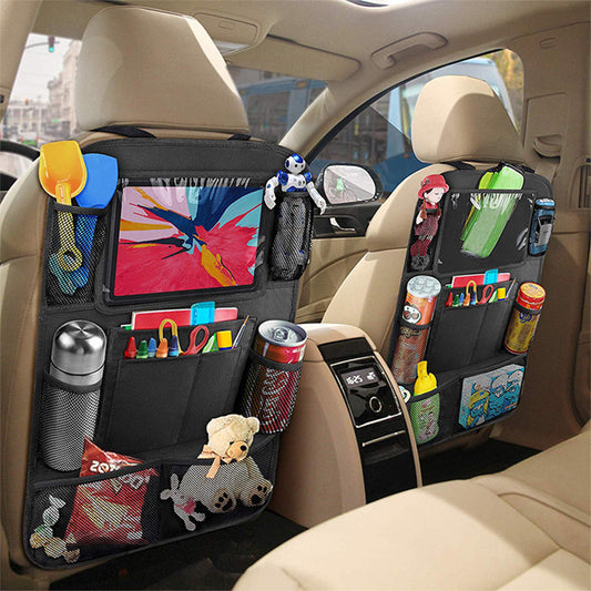 2X Car Back Seat Organiser iPad Tablet Holder Storage Kick Mats Kids Toys Bag - 10 Pockets