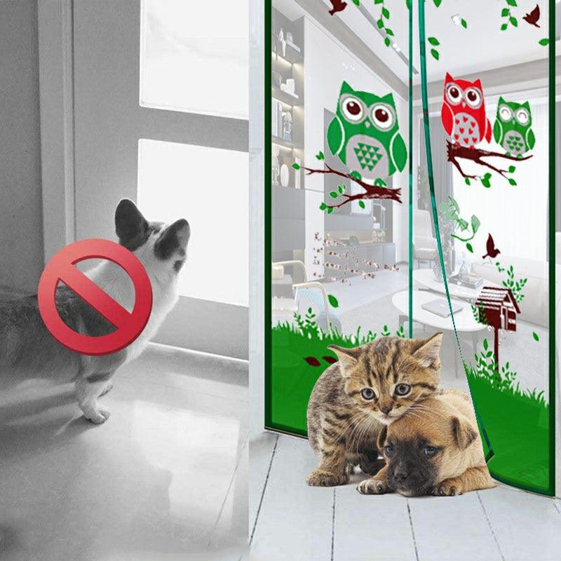 Magic Door Curtain Mesh Magnetic Fastening Hands Free Insect Fly Screen - Green Owl