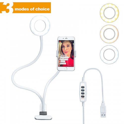 Selfie LED Light Ring with Phone Holder Stand Clip for Live Stream Makeup