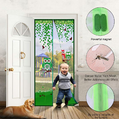 Magic Door Curtain Mesh Magnetic Fastening Hands Free Insect Fly Screen - Green Owl