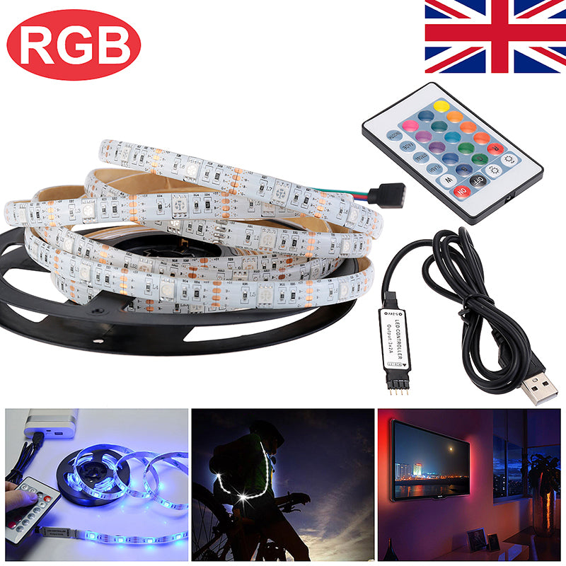 "Enhance Your TV Viewing Experience with 4M USB LED Strip Light - 5050 RGB Color Changing + Remote Control"