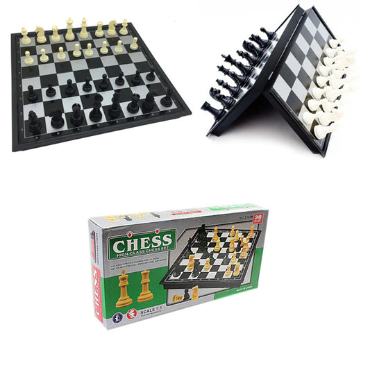 High Class Chess Set Ivory Black 36 Pieces Magnetic Board 19.3 x 19.3cm