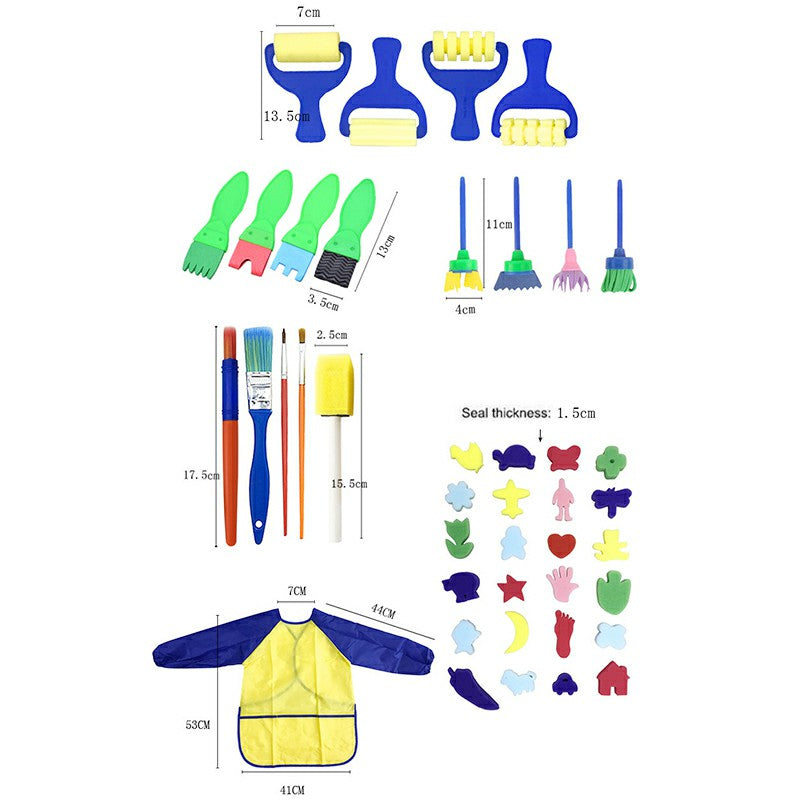 "Vibrant Creations with Ease: 42-Piece Blue Paint Brushes and Sponge Painting Tool Set for Creative Play"