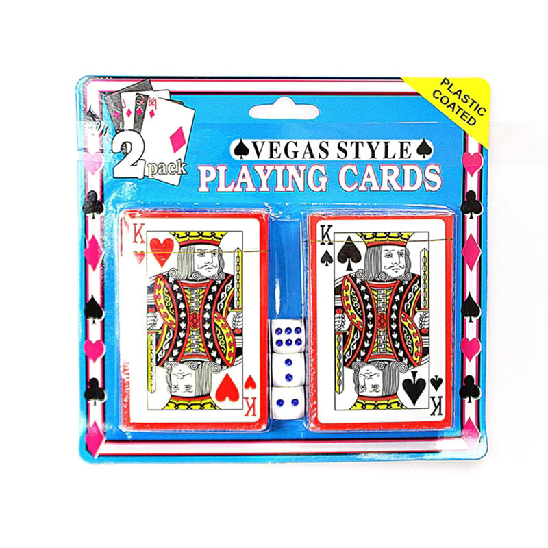 2 Pack Vegas Style Plastic Playing Cards With 3 Dice