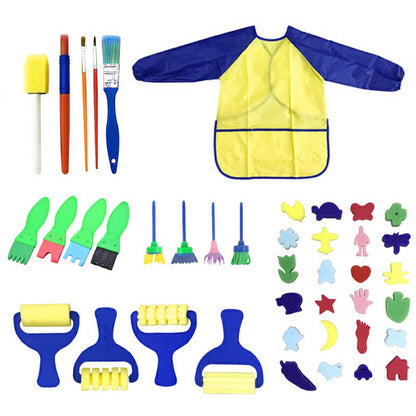 "Vibrant Creations with Ease: 42-Piece Blue Paint Brushes and Sponge Painting Tool Set for Creative Play"