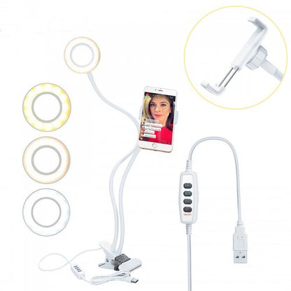 Selfie LED Light Ring with Phone Holder Stand Clip for Live Stream Makeup