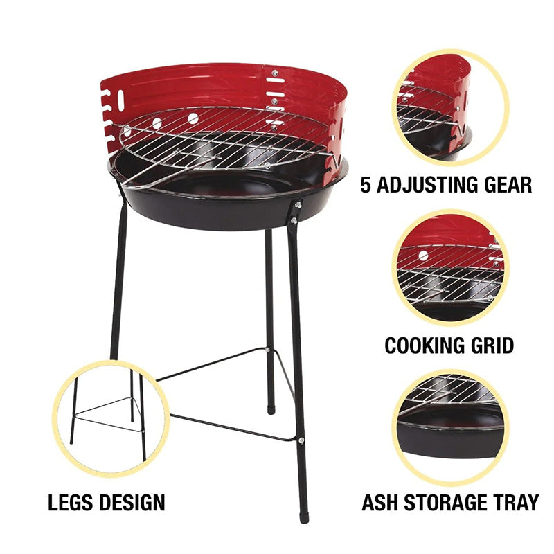 Portable Round BBQ Grill 4 Adjustable Grilling Levels Splash Guard Perfect for Beach Trips Garden Parties