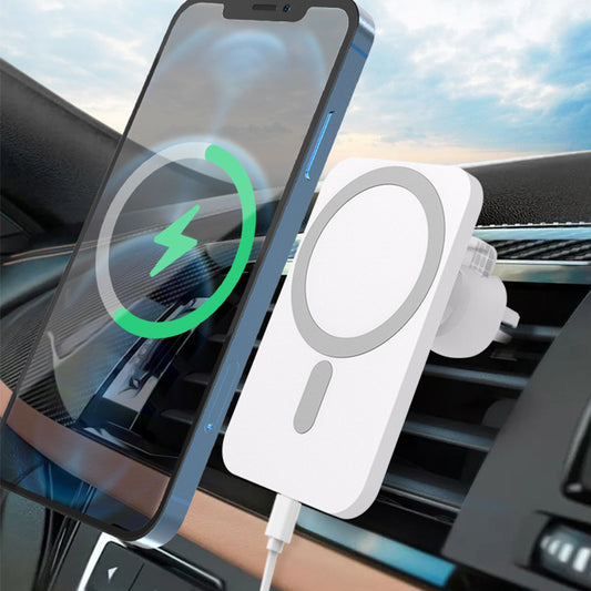 15W Mag-safe Air Vent Car Charger for iPhone 12/13/14 Series - White