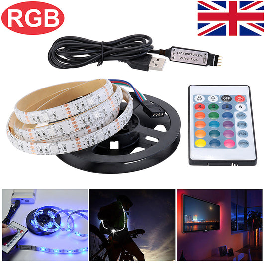 2M USB LED Strip Light TV Back Lamp 5050 RGB Color Changing + Remote Control