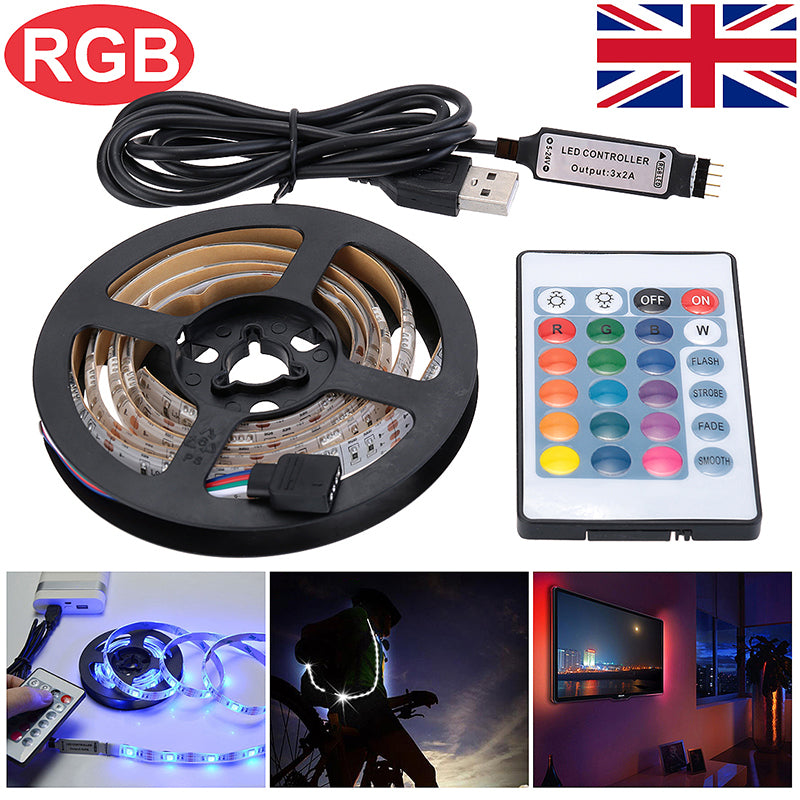 2M USB LED Strip Light TV Back Lamp 5050 RGB Color Changing + Remote Control