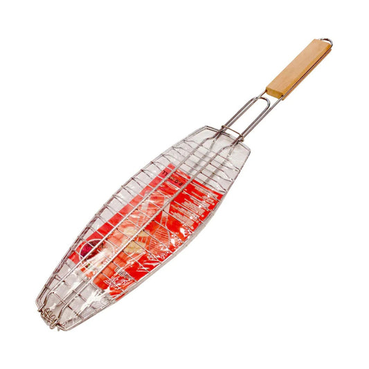 BBQ Collection Large Fish Grill Basket With Wooden Handle 15cm x 43cm