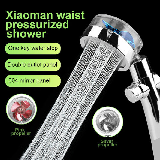 High Pressure Spray Shower Head 360 degree Rotatable Water Saving One-press Design - Silver