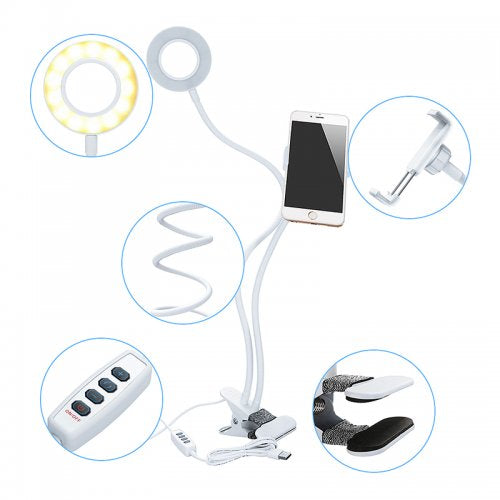 Selfie LED Light Ring with Phone Holder Stand Clip for Live Stream Makeup