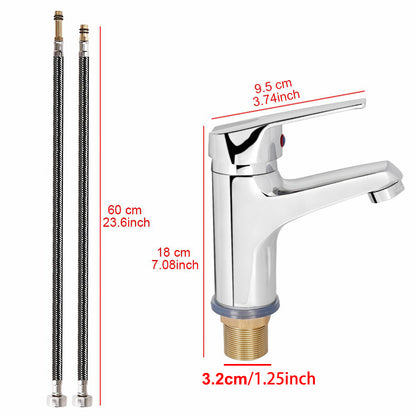 Modern Sink Mixer Tap Bathroom Basin Chrome Bath Taps Shower with 2 pcs 60cm Braided Hoses