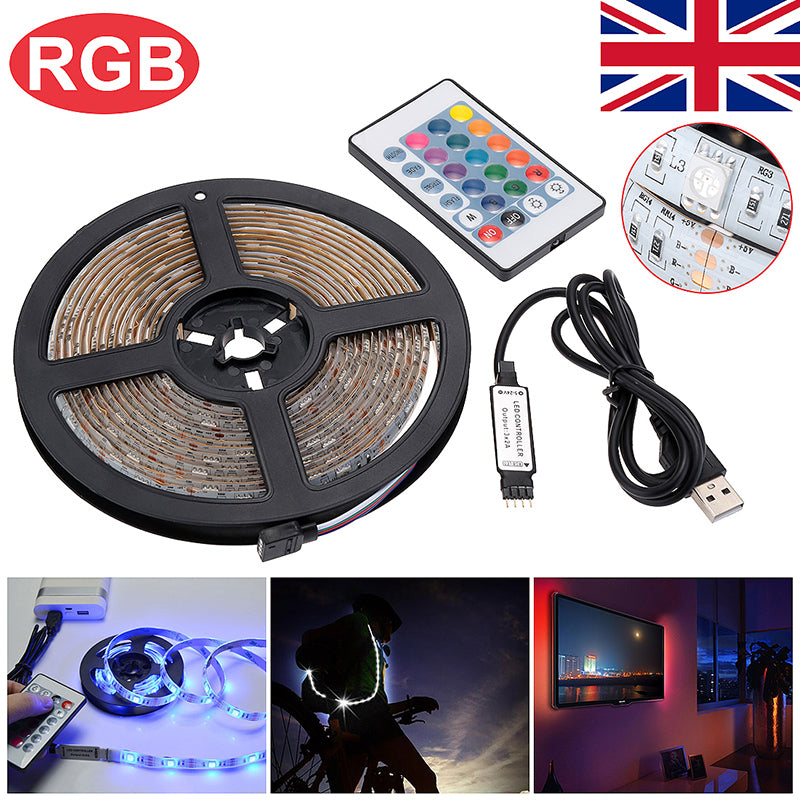 "Enhance Your TV Viewing Experience with 4M USB LED Strip Light - 5050 RGB Color Changing + Remote Control"