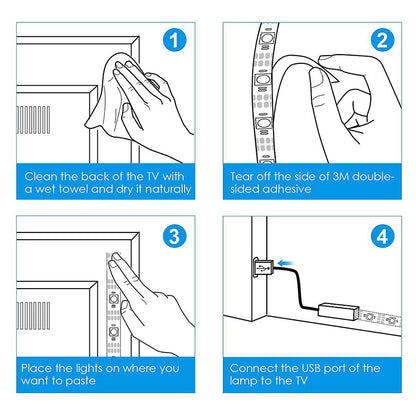 2M USB LED Strip Light TV Back Lamp 5050 RGB Color Changing + Remote Control